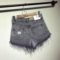 Kobieca moda w stylu casual, letnia fajna damska dżinsowe krótkie spodenki wysokie talie futrzane otwory na nogi Plus rozmiar sexy krótkie dżinsy 5